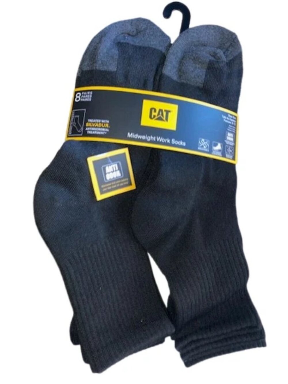 Caterpillar CAT 8 Pair Men's Midweight Shortie Crew Black Work Socks - Anti Odor